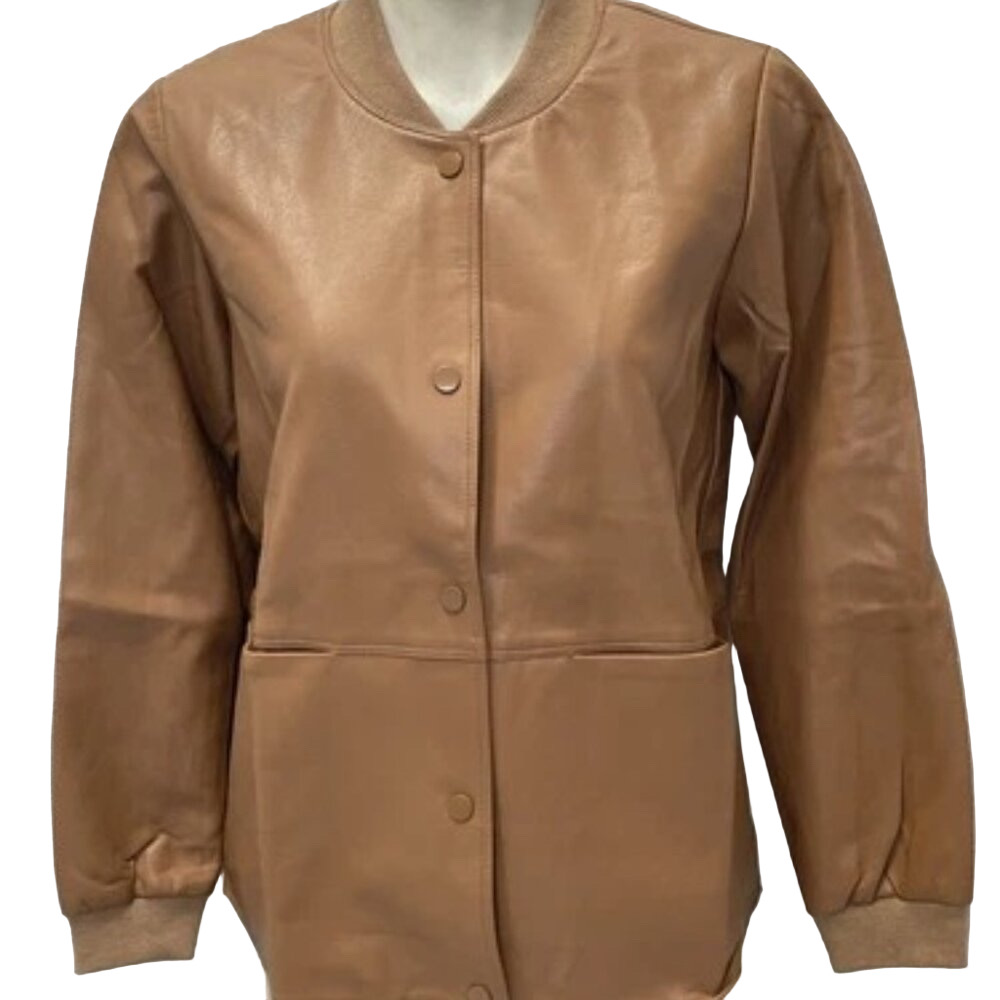 NEW BYRD Womens Varsity Jacket Brown Size S Sierra Lightweight Button Snap